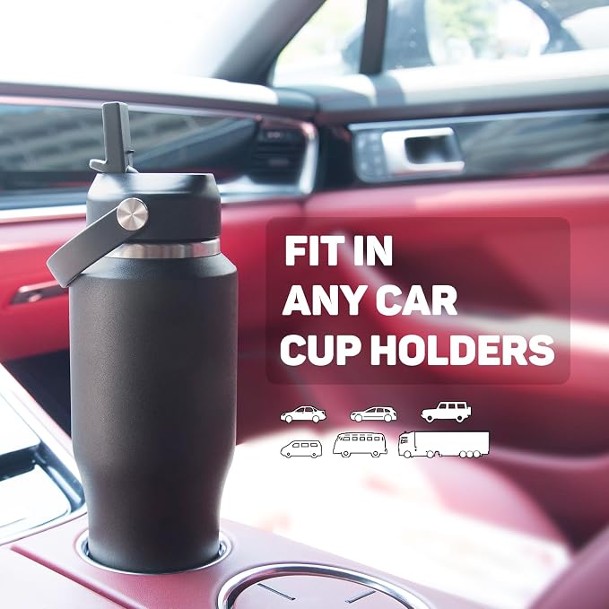 ABOTOCUP 32oz Black Water Bottle Stainless Steel, Keep Cold 24H&Hot 12H - Image 2