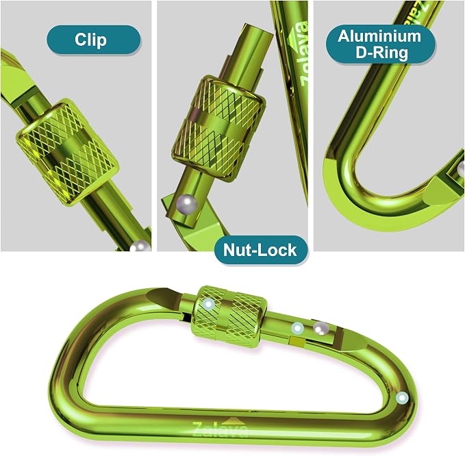 6PCS Carabiner Keychain, 2 inch Aluminum D-Clip Caribeener - Image 5