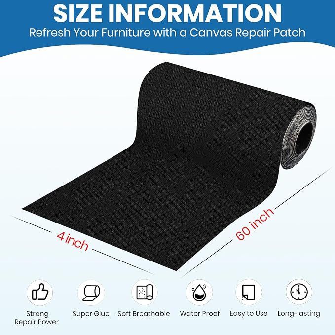 Canvas Patch 4 "x 60 ", Self-Adhesive Waterproof Canvas Patch Set - Image 2