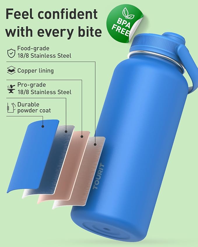 TOURIT 32 oz Insulated Water Bottle, Stainless Steel Sports Water Bottles - Image 2