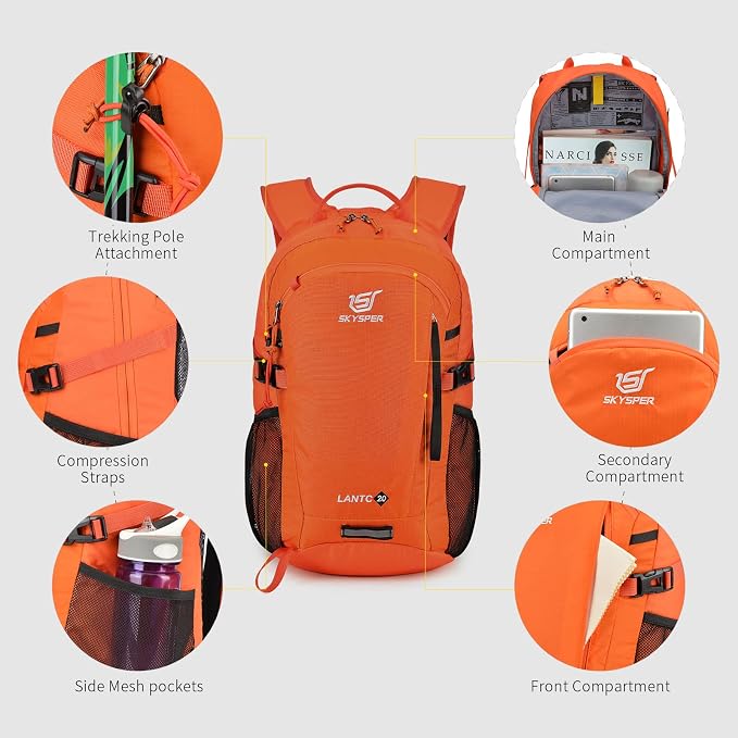 SKYSPER Small Hiking Backpack, 20L Lightweight Travel Backpacks Hiking Daypack - Image 4