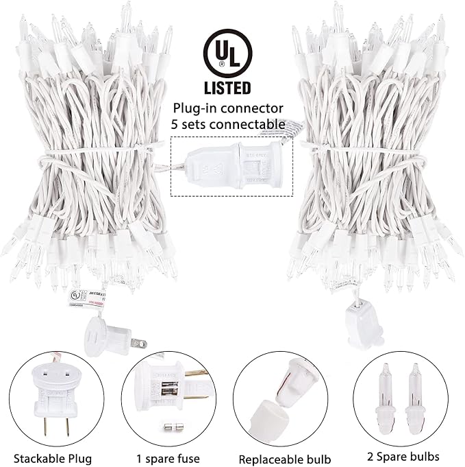 2 Pack 50 Count Christmas String Lights Clear Warm White Mini Lights Plug - Image 3