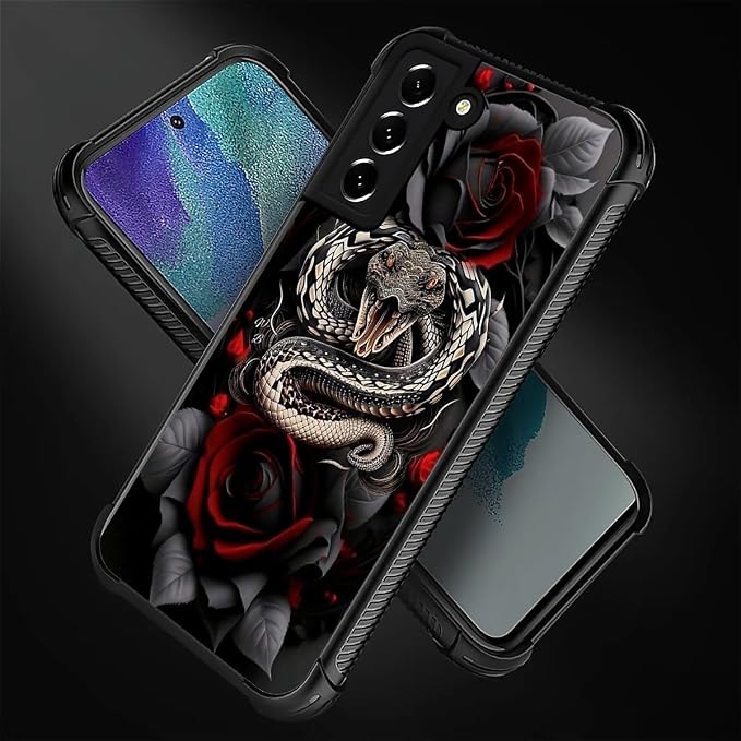 for Samsung Galaxy S22 Plus Case, Entwined Rose Snake Pattern Graphic Design - Image 5