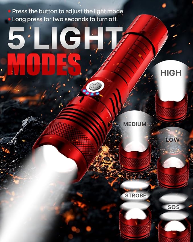 Victoper Red LED Flashlights, High Powered High Lumens Super Bright Tactical - Image 3