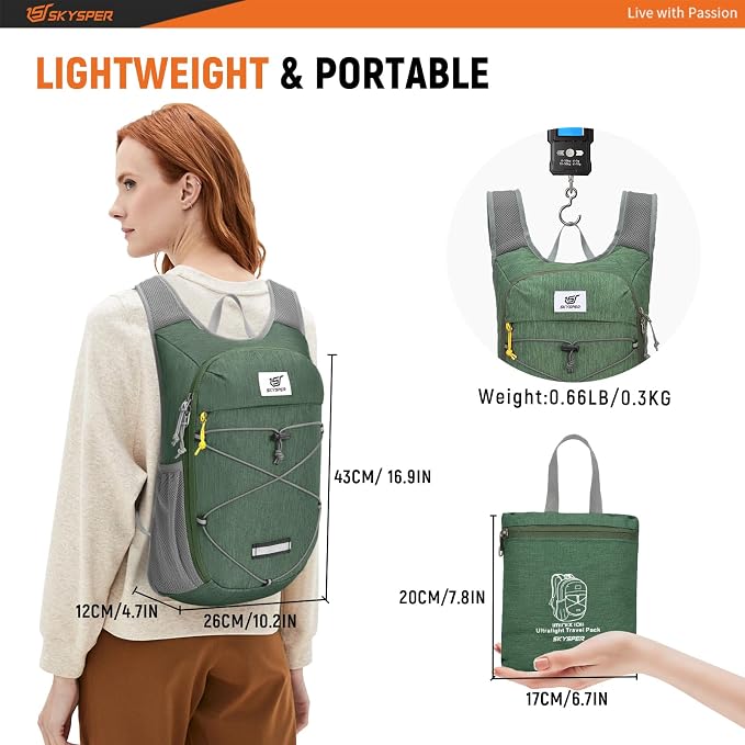 SKYSPER Foldable Hiking Backpack - 10L/15L Small Lightweight Daypack Breathable - Image 5