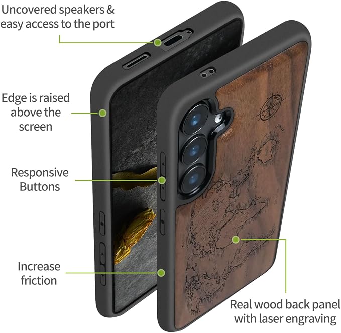 Carveit Wood Case for Galaxy S24 Plus Case Shockproof Protective Cover Unique - Image 6