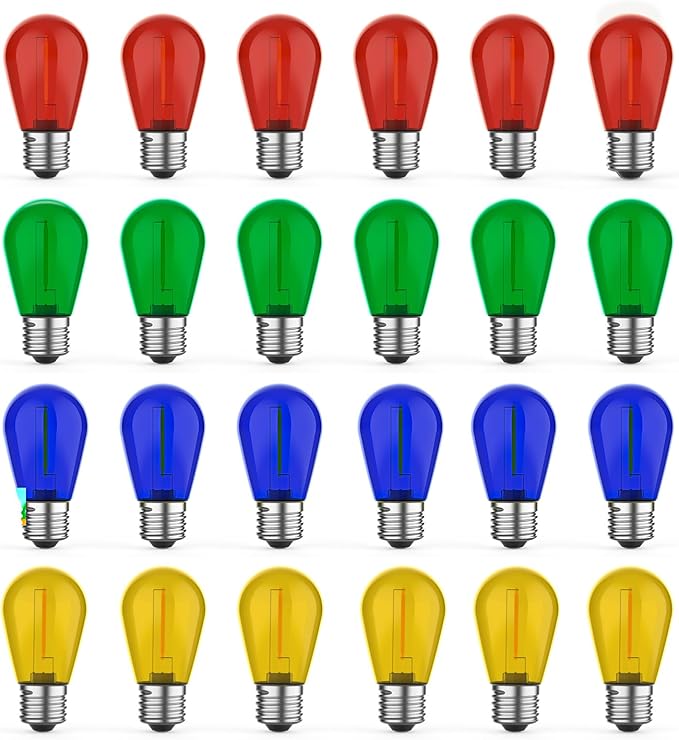 GvvooHome 24 Pack S14 Colored LED String Light Bulbs, 1W Plastic Shatterproof by GvvooHome