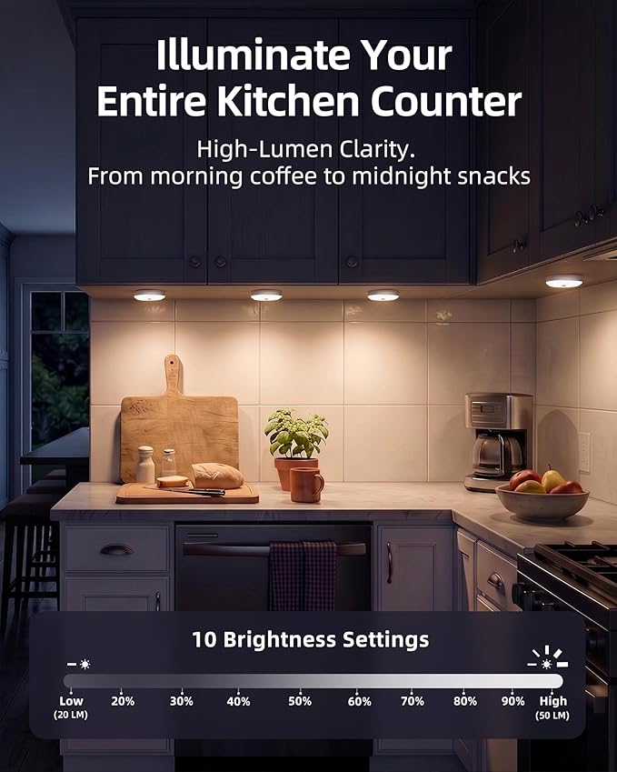EZVALO 6-Pack Under Cabinet Lighting, Rechargeable Motion Sensor Puck Light - Image 3