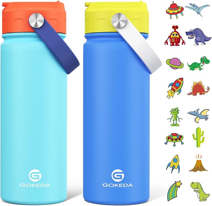 18oz Kids Water Bottle, 2 Pack Insulated Bottles by Unknown