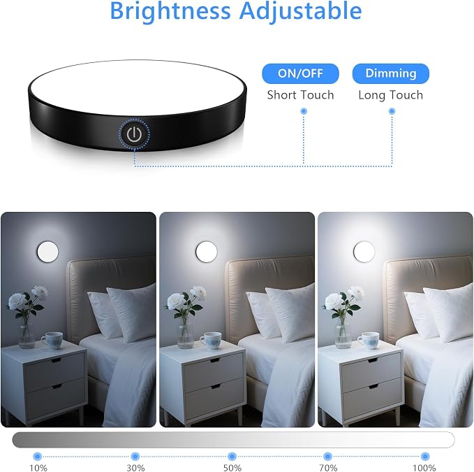Ferswe Rechargeable Tap Light 6000K, Dimmable Touch Light - Image 3