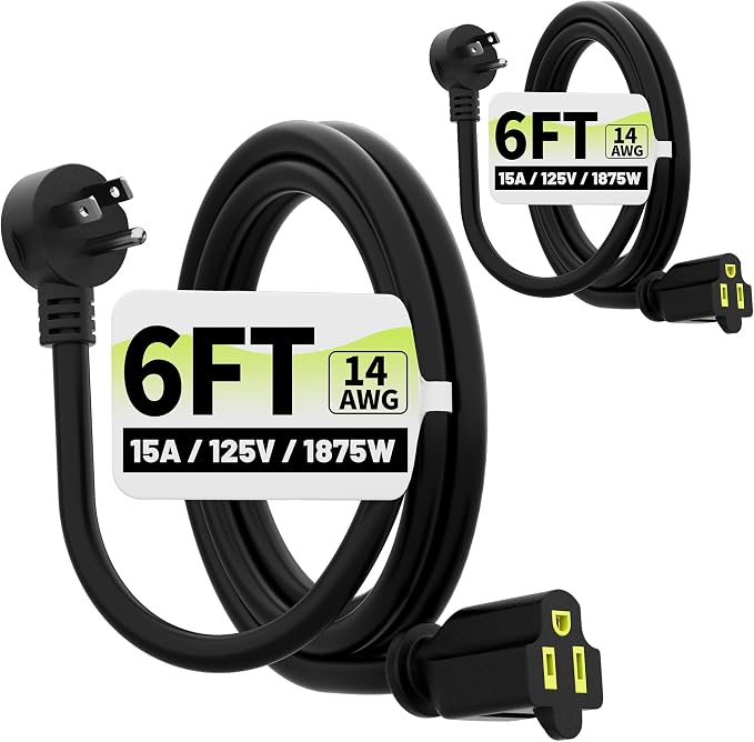 Vockjour 6 FT 2 Pack Black Low Profile Flat Plug 14 Gauge Heavy Duty Extension by Vockjour