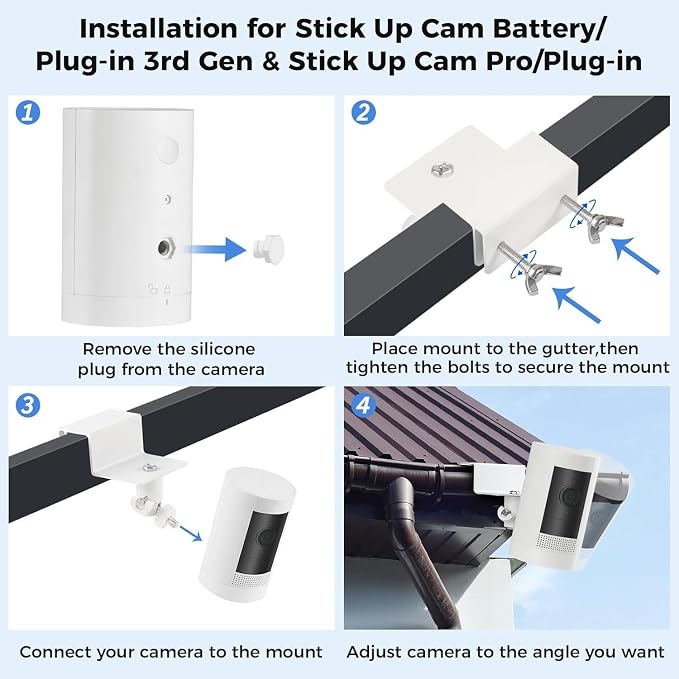 2Pack Adjustable Gutter Mount for Stick Up Cam/Spotlight Cam/Outdoor Cam Plus - Image 6