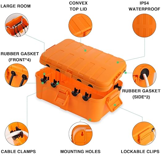 Flemoon Large Outdoor Electrical Box, IP54 Waterproof Outdoor Extension Cord - Image 3
