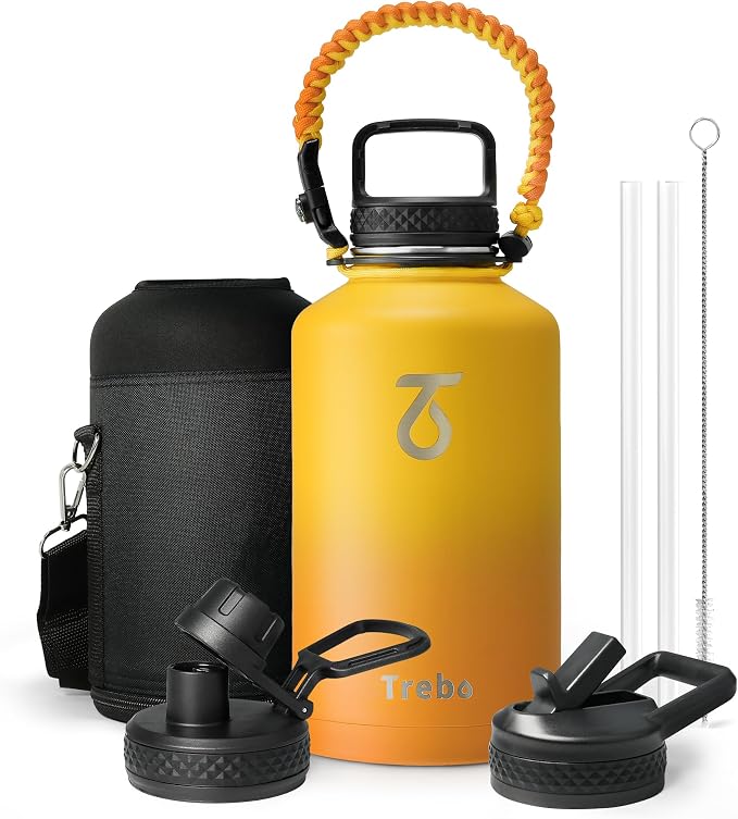 Trebo Insulated Water Bottle 64 oz, Half Gallon Metal Vacuum Water Jug by StayHotStayColdStayGreen
