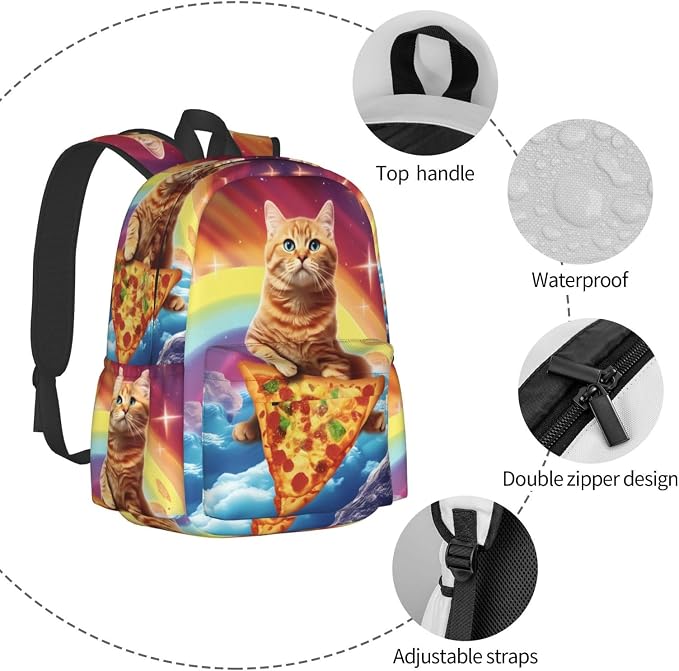 cfpolar 17 Inch Backpack Funny Pizza Cat Rainbow Laptop Bag Shoulder Bag School - Image 5