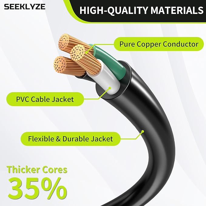 16/3 Black Extension Cord 10 FT, Indoor Extension Cord - Image 3