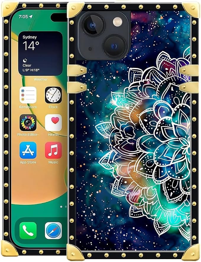 Compatible with iPhone 14 Case, Starry Sky Colourful Mandala Luxury Golden by Unknown