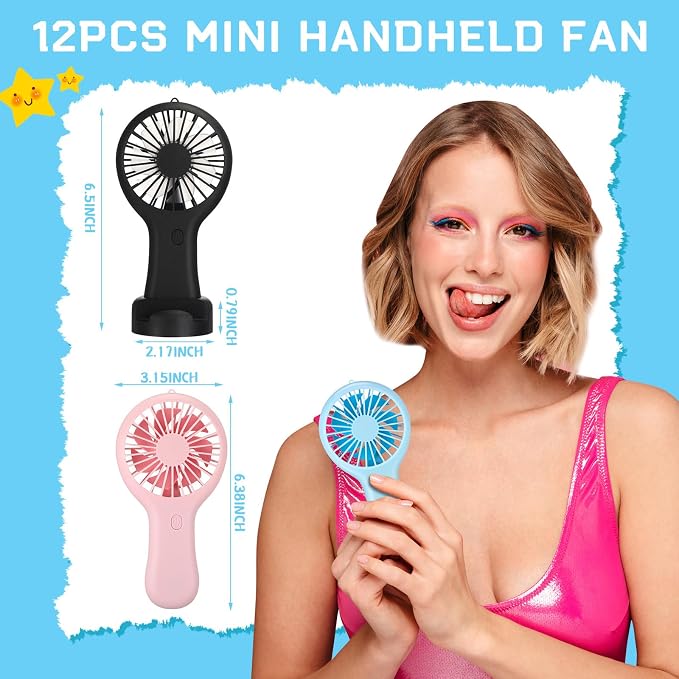 Woanger 12 Pcs Mini Handheld Fan Bulk 3 Speed USB Electric Battery Operated - Image 2