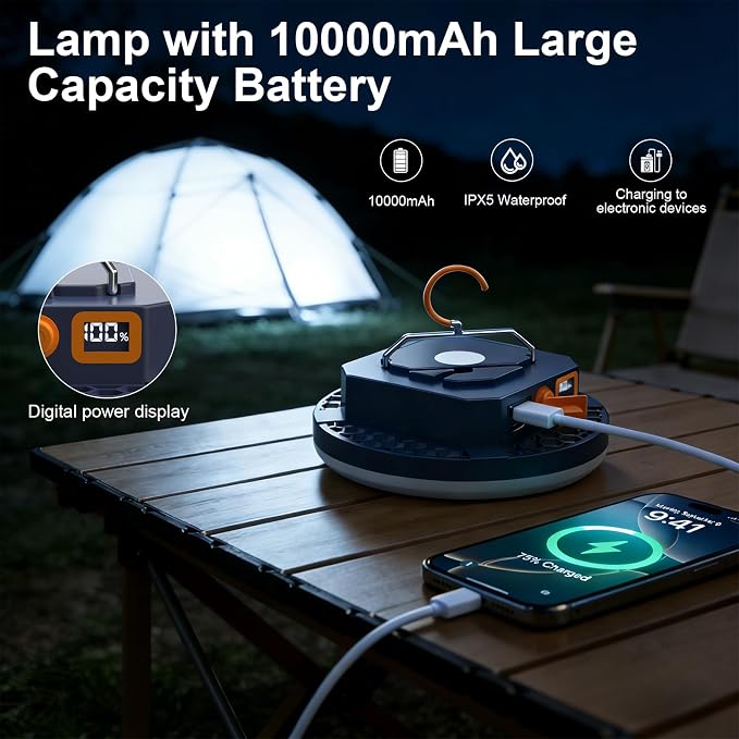 10000mAh 4000LM Flashlight Portable LED Camping Lantern Rechargeable Light 30W - Image 3