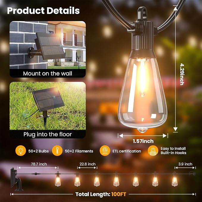 100FT Solar String Lights Outdoor Waterproof IP65 - Image 2