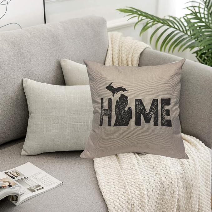 TKS MITLAN Michigan Home State Pillow Covers 18 x 18 Inch Map Home America - Image 5