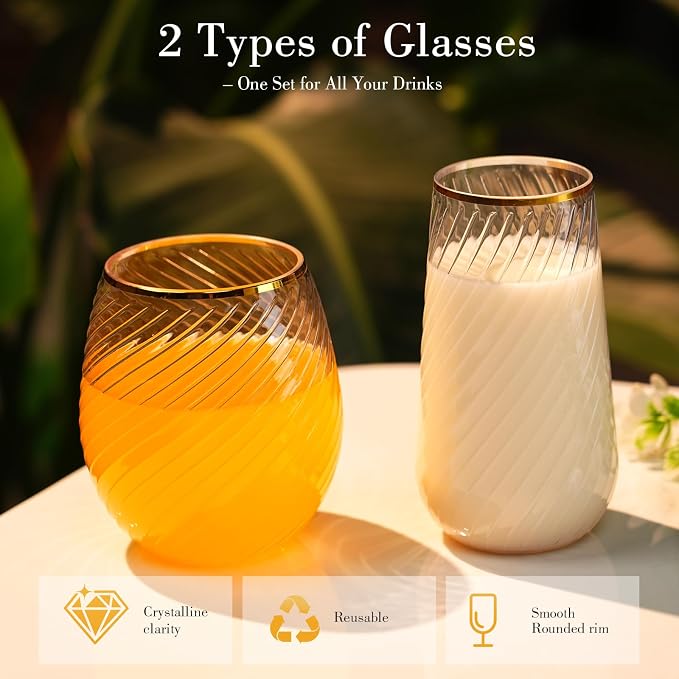 48 Pack Plastic Wine Glasses – 24 x 9oz Stemless Champagne Flutes & 24 x 12oz - Image 3