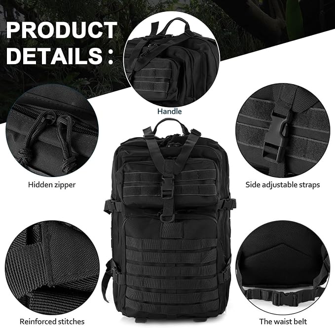aiGear Tactical Backpack for Men, 45L Military Backpack, 3-Day Bug Out Bag for - Image 3