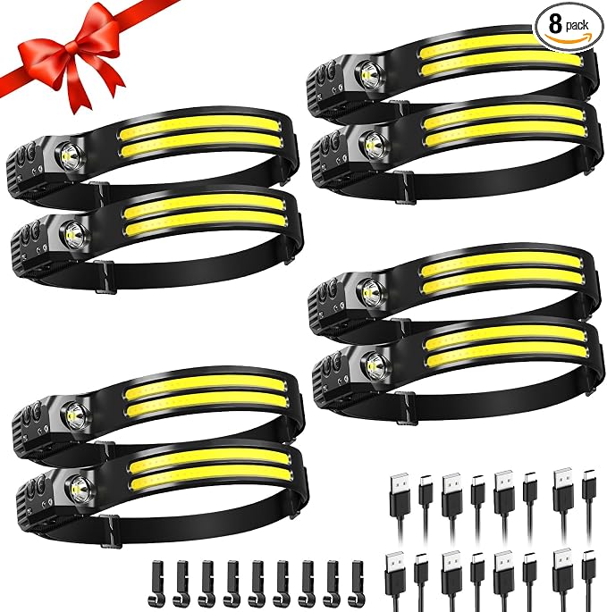 Bud K Rechargeable Headlamp 8 Pack, LED Headlight Flashlight Super Bright by BUDK