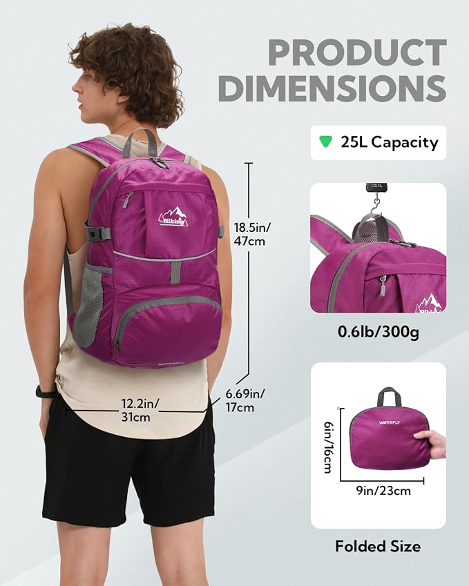 WATERFLY Hiking Packable Daypack Backpack: 25L Ultra Lightweight Day Pack - Image 2