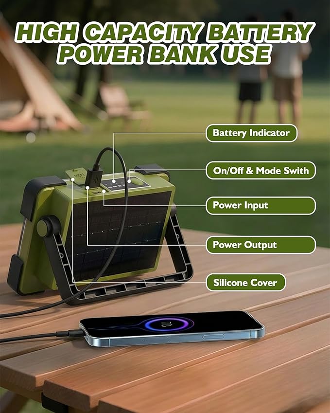 120W Solar Rechargeable Work Light, Portable Flood Light - Image 7