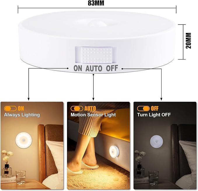 3 Pack Motion Sensor Light Indoor, Upgraded 14 LEDs Night Light USB Rechargeable - Image 3