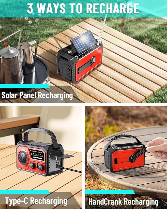 16000mAh Emergency Weather Radio, AM/FM/NOAA Weather Alert Radio Hand - Image 4