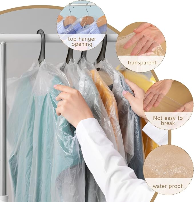 20 Pack Garment Bags for Hanging Clothes Plastic Garment Bags Clear Clothes - Image 3