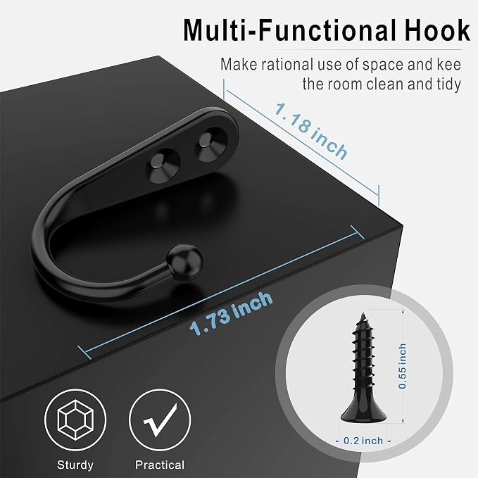 15 Pcs Black Wall Mounted Coat Hooks, Hanger Hook - Image 2