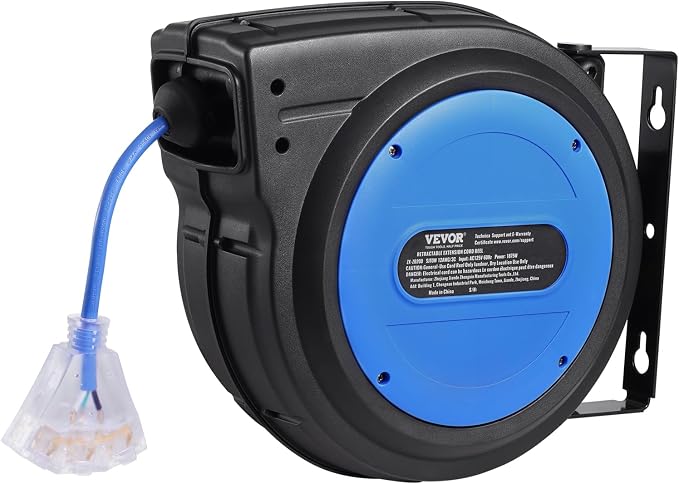 VEVOR 80FT Retractable Extension Cord Reel, 12AWG/3C SJTOW Heavy Duty Power - Image 10