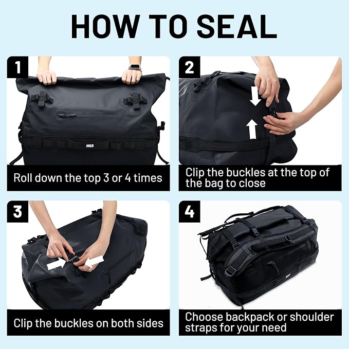 MIER Waterproof Duffel Bag Motorcycle Dry Bag Backpack Large Roll-Top Heavy - Image 6