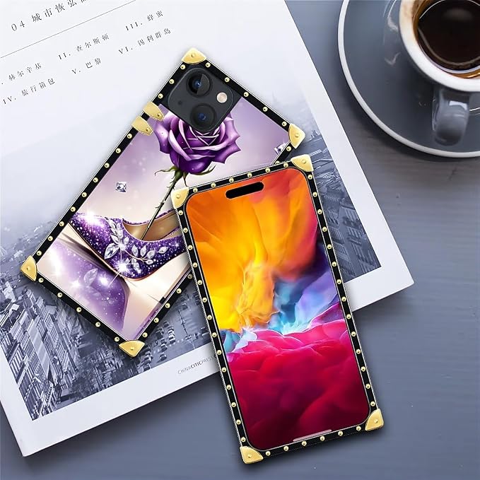 Compatible with iPhone 15 Case, High Heeled Purple Diamond Rose Luxury Golden - Image 6