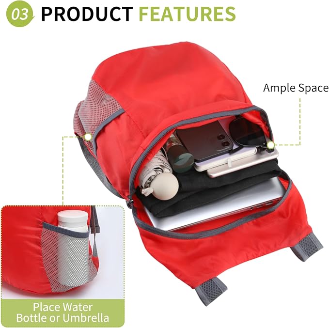 20L Ultra Hiking-Daypack Lightweight Foldable Travel Packable Backpack - Image 5