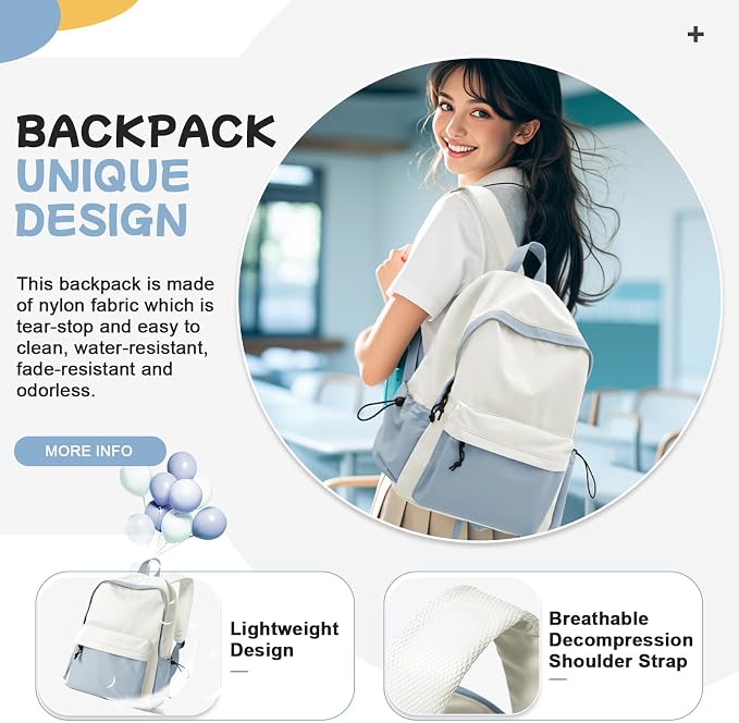 BJLFS Blue White Backpack for Women Men, Gym Backpack for Women Foldable - Image 6