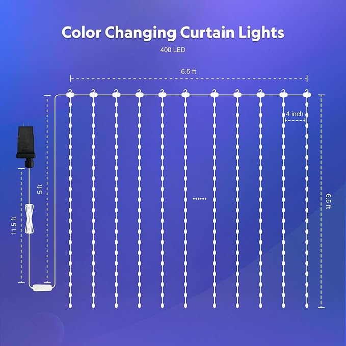 JMEXSUSS App-Controlled Color Changing Curtain Lights, 400 LED RGB String Lights - Image 7
