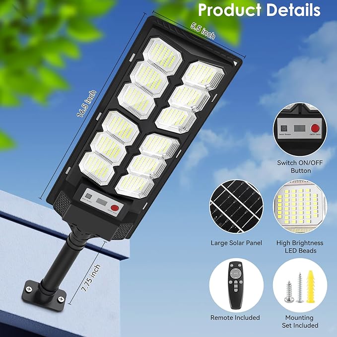 2 Pack Solar Street Lights Outdoor Waterproof 6500K 13000LM LED Solar Flood - Image 6