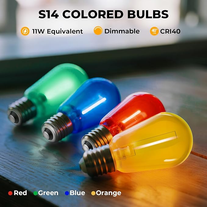 GvvooHome 24 Pack S14 Colored LED String Light Bulbs, 1W Plastic Shatterproof - Image 4
