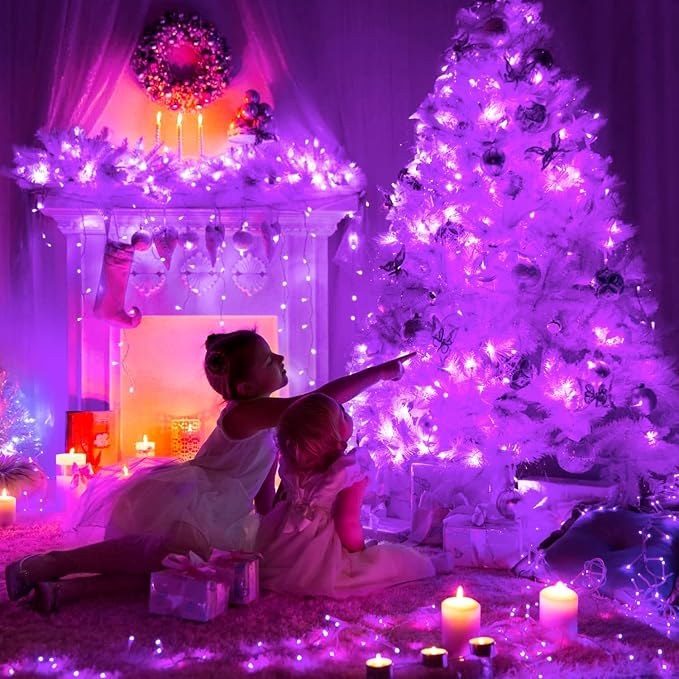 JMEXSUSS 33ft 100 LED Purple Christmas Lights, Battery Operated Christmas Lights - Image 6