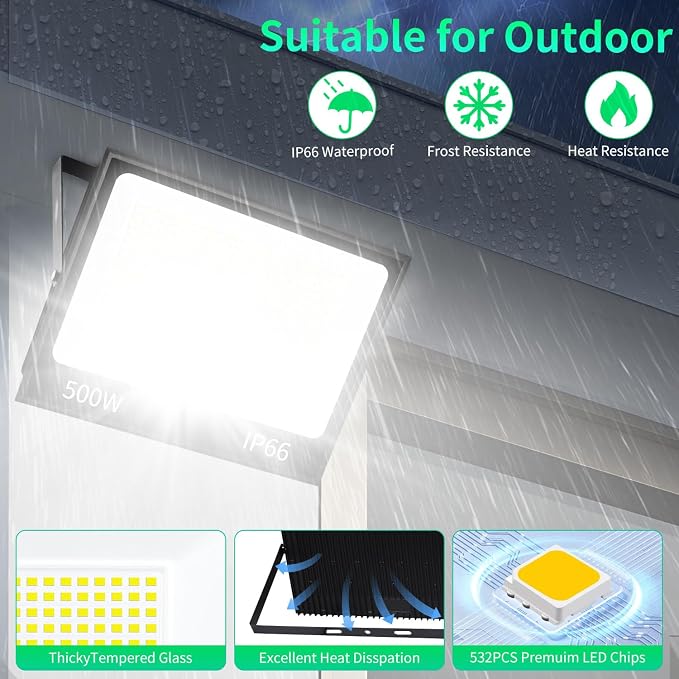 ISUERFY 500W LED Flood Light Outdoor - Image 6