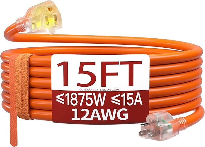 15 FT 12 Gauge Extension Cord Outdoor, Heavy Duty Weatherproof & Flame by Skrizcable
