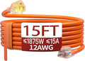 15 FT 12 Gauge Extension Cord Outdoor, Heavy Duty Weatherproof & Flame by Skrizcable