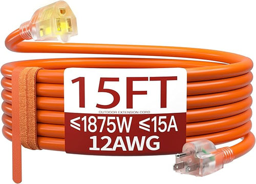 15 FT 12 Gauge Extension Cord Outdoor, Heavy Duty Weatherproof & Flame by Skrizcable
