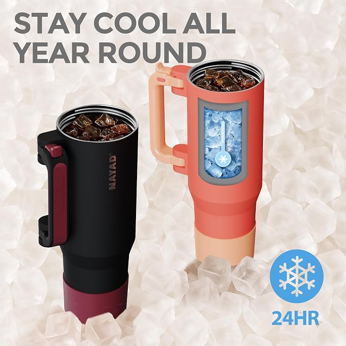 NAYAD 40oz Travel Tumbler with Handle and Straw|Cup Holder Friendly Insulated - Image 7