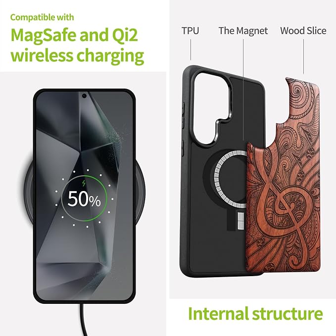 Carveit Magnetic Wooden Case for Samsung Galaxy S26 Ultra Case 2026, TPU - Image 4