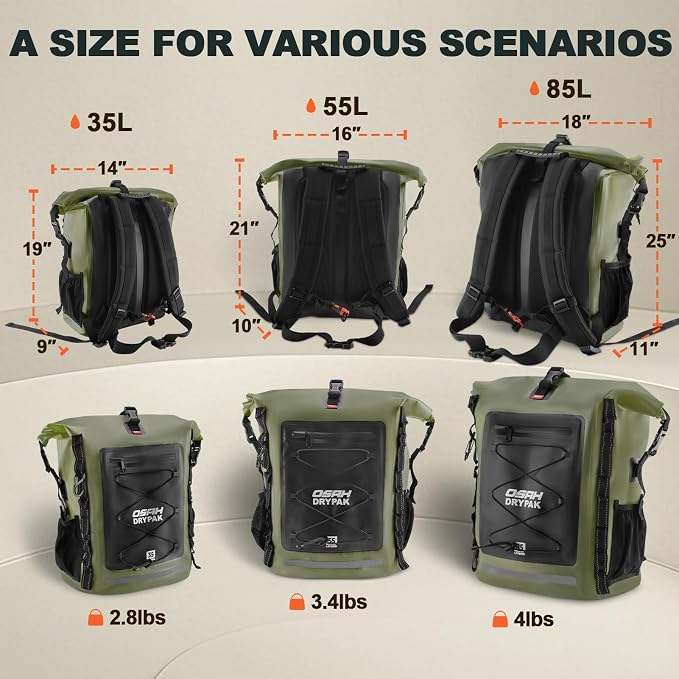 OSAH DRYPAK Waterproof Backpack Dry Bag 35L/55L/85L – Heavy Duty Roll-Top - Image 2